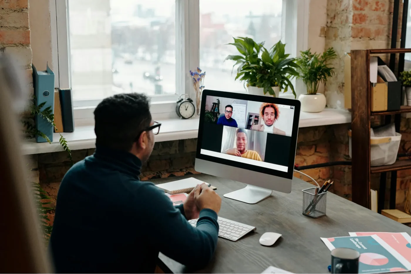 Man having a virtual meeting